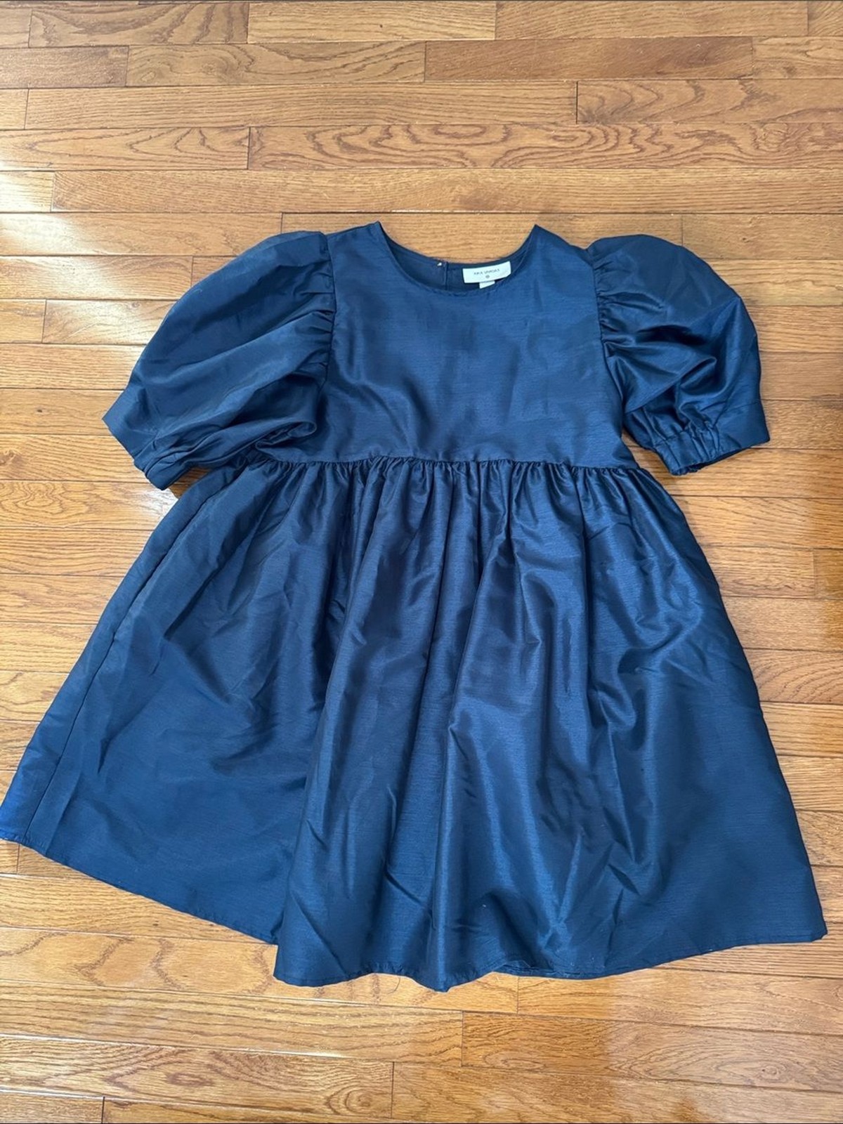 Kika Vargas Midnight Blue Puff-Sleeve Formal Dress