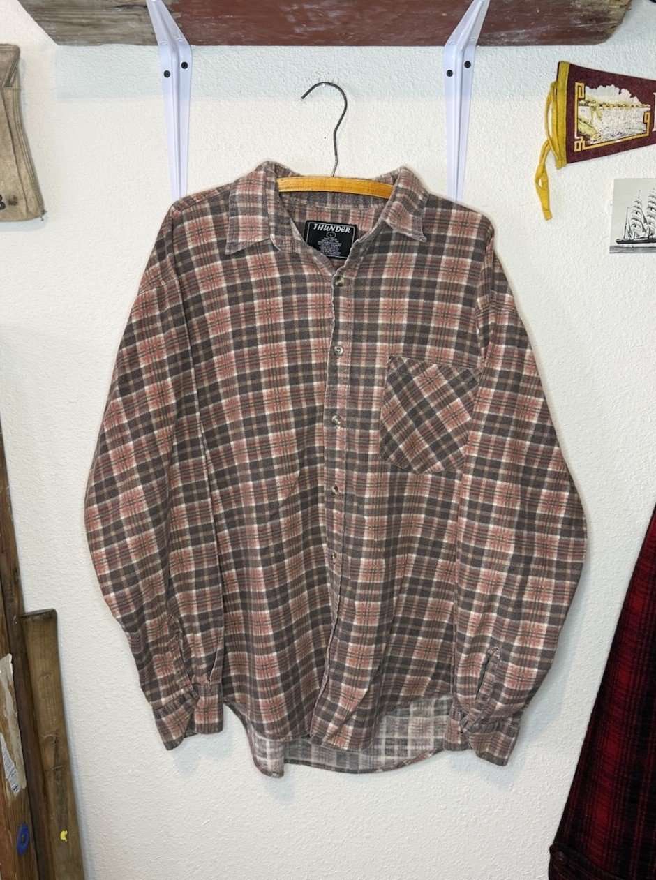 Vintage 1970s Brown Printed Cotton Flannel Size Large