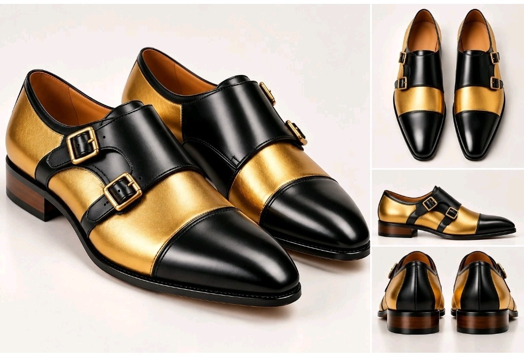 Custom Black and Gold Monk Shoes 