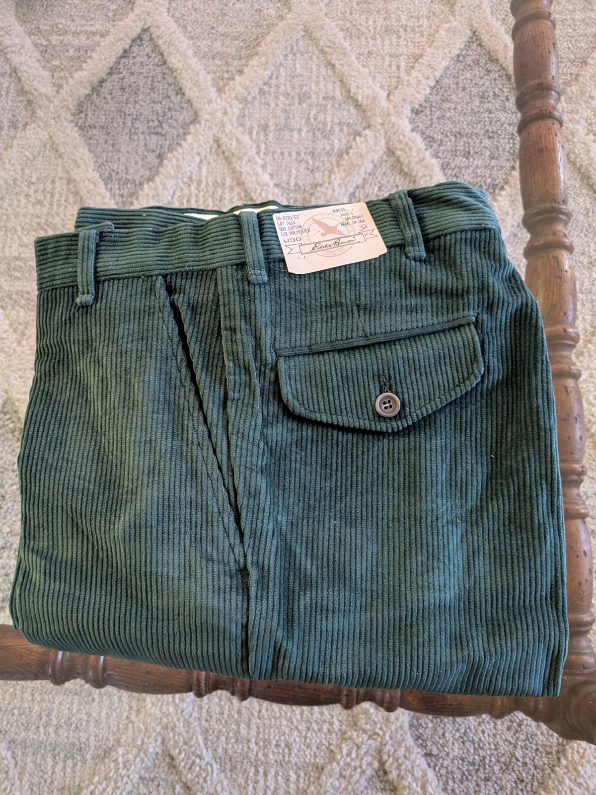 NWT Vintage Y2K 90s Eddie Bauer Dark Green Corduroy Pants 30/32 NEW Made In USA