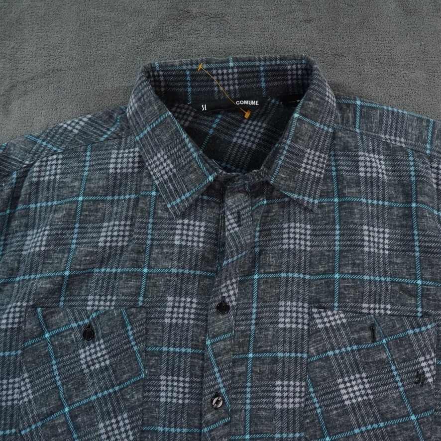 Comune Shirt Mens Extra Large Gray Flannel Plaid Cotton Tartan Soft Skater