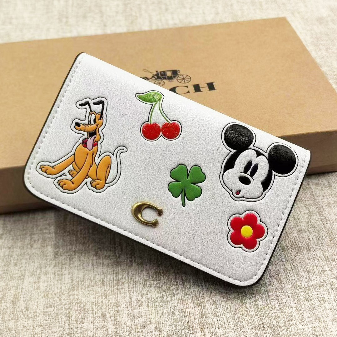 DISNEY x COACH Essential Slim Card Case CDM61 Brass Chalk Multi Sticker Print