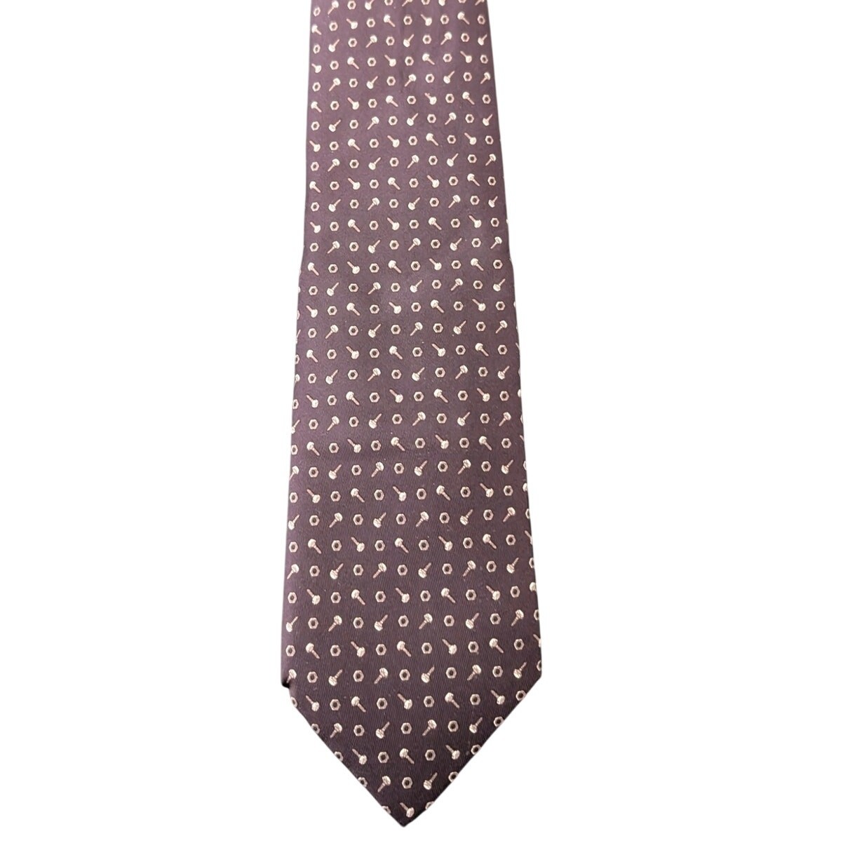 NWOT Rare Vintage Hermès 100% Silk Men's Brown Tie With Nuts & Bolts