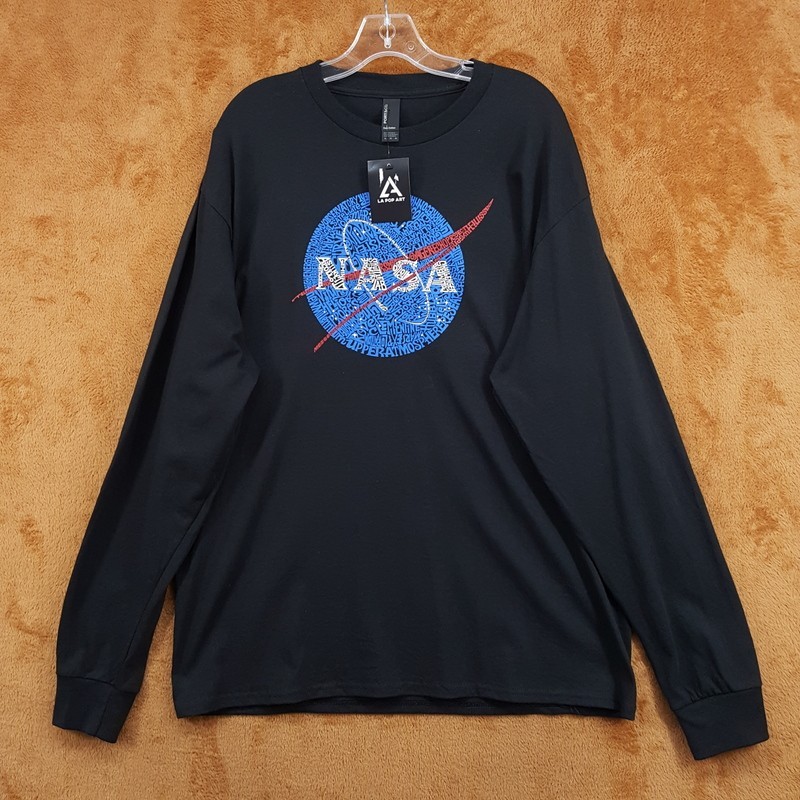 LA POP ART Shirt Mens XL Black Pullover Crew NASA Graphic Long Sleeve Cotton