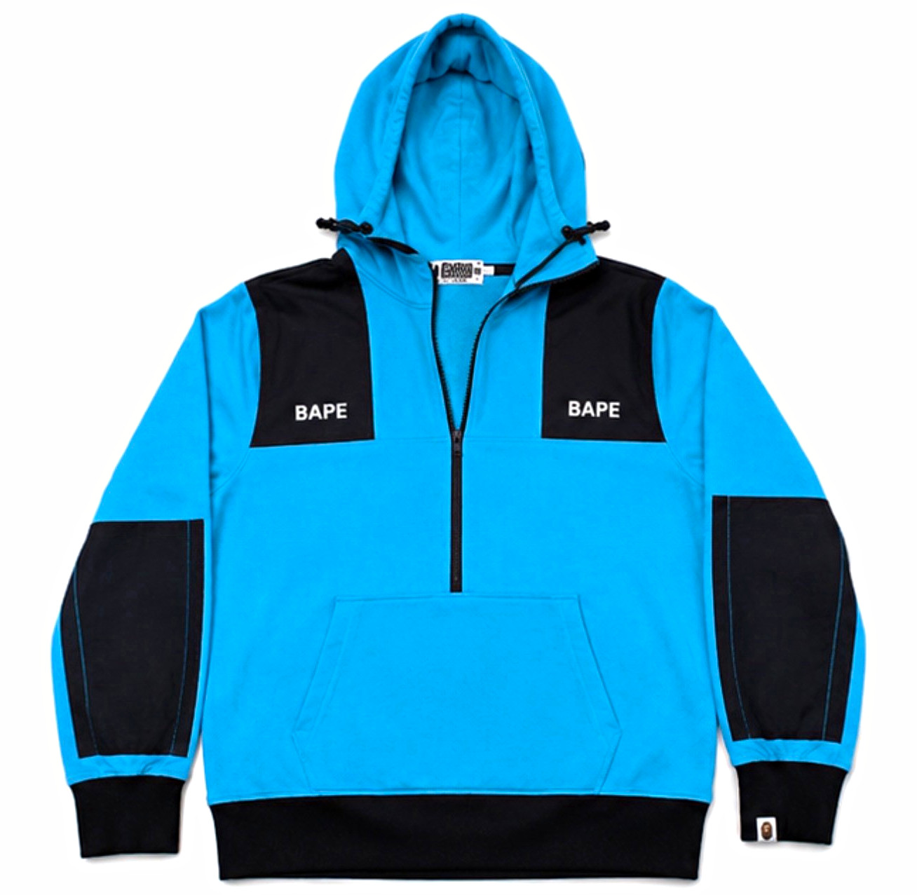 BAPE A Bathing Ape Half Zip Pullover Hoodie Blue Black Size M