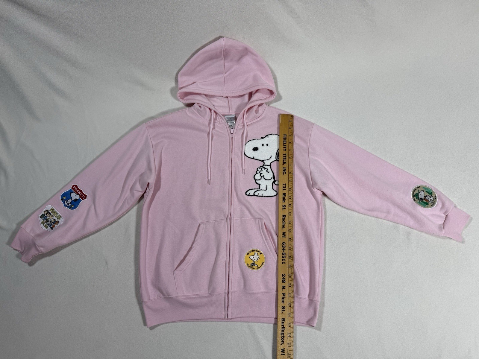 Official Peanuts Light Pink Full- Zip Hoodie - Size Large