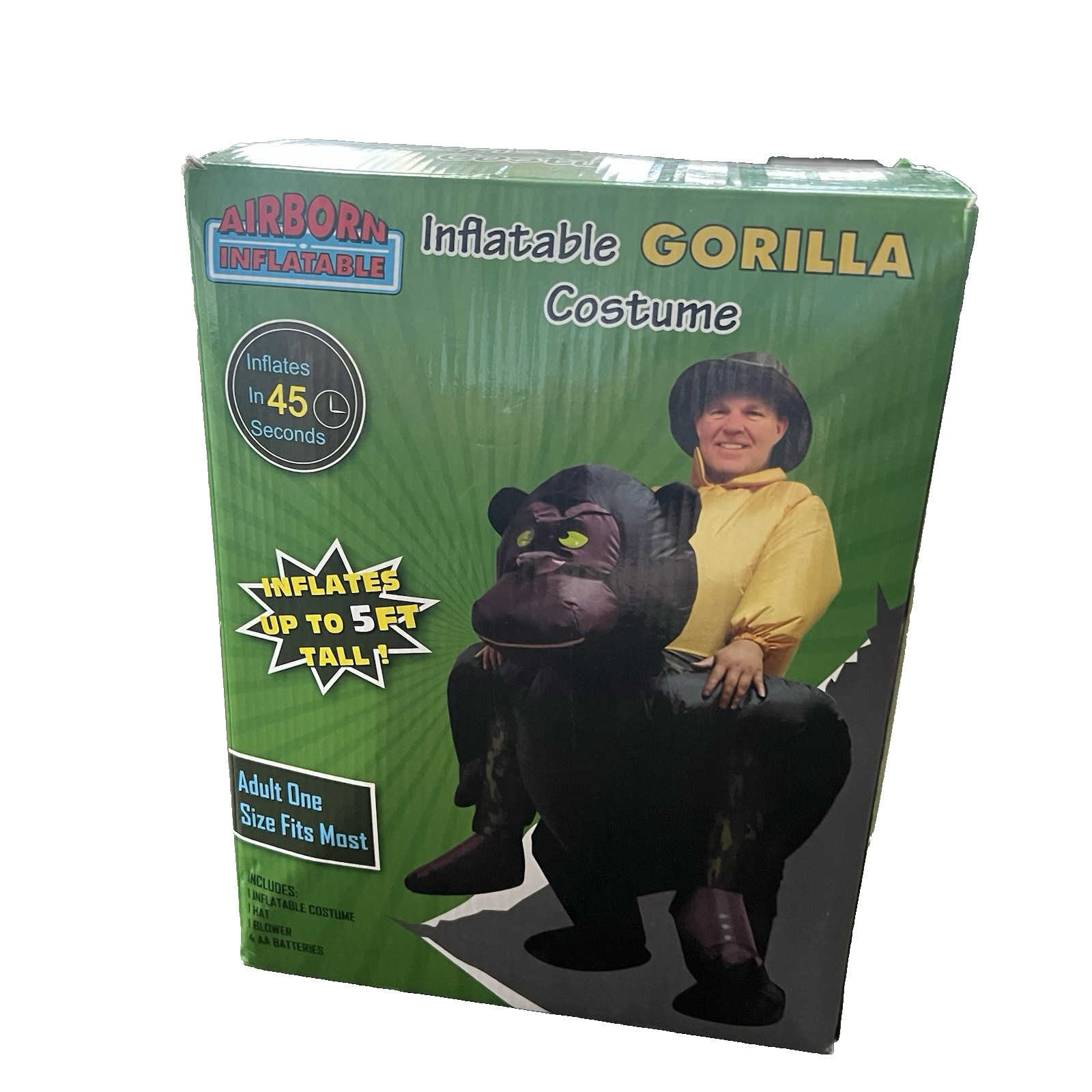 Airborn Inflatable Gorilla Costume Adult 5’ Tall Halloween Costume Keeper OSFM
