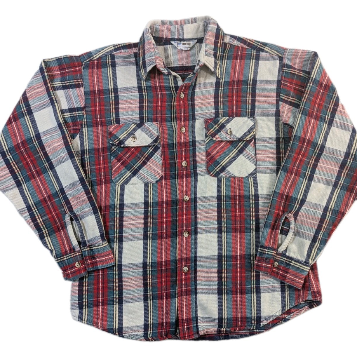 Vtg 80\'s Five Brother Heavy Work Flannel Plaid Men\'s Sz Lg Red Green 