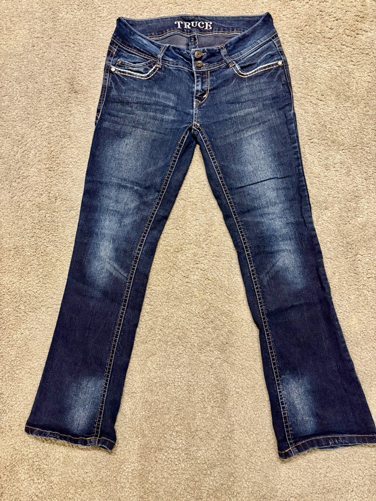 Truce Women’s Blue Medium Wash Denim Bootcut Jeans Slim Fit Stretch 5-Pocket