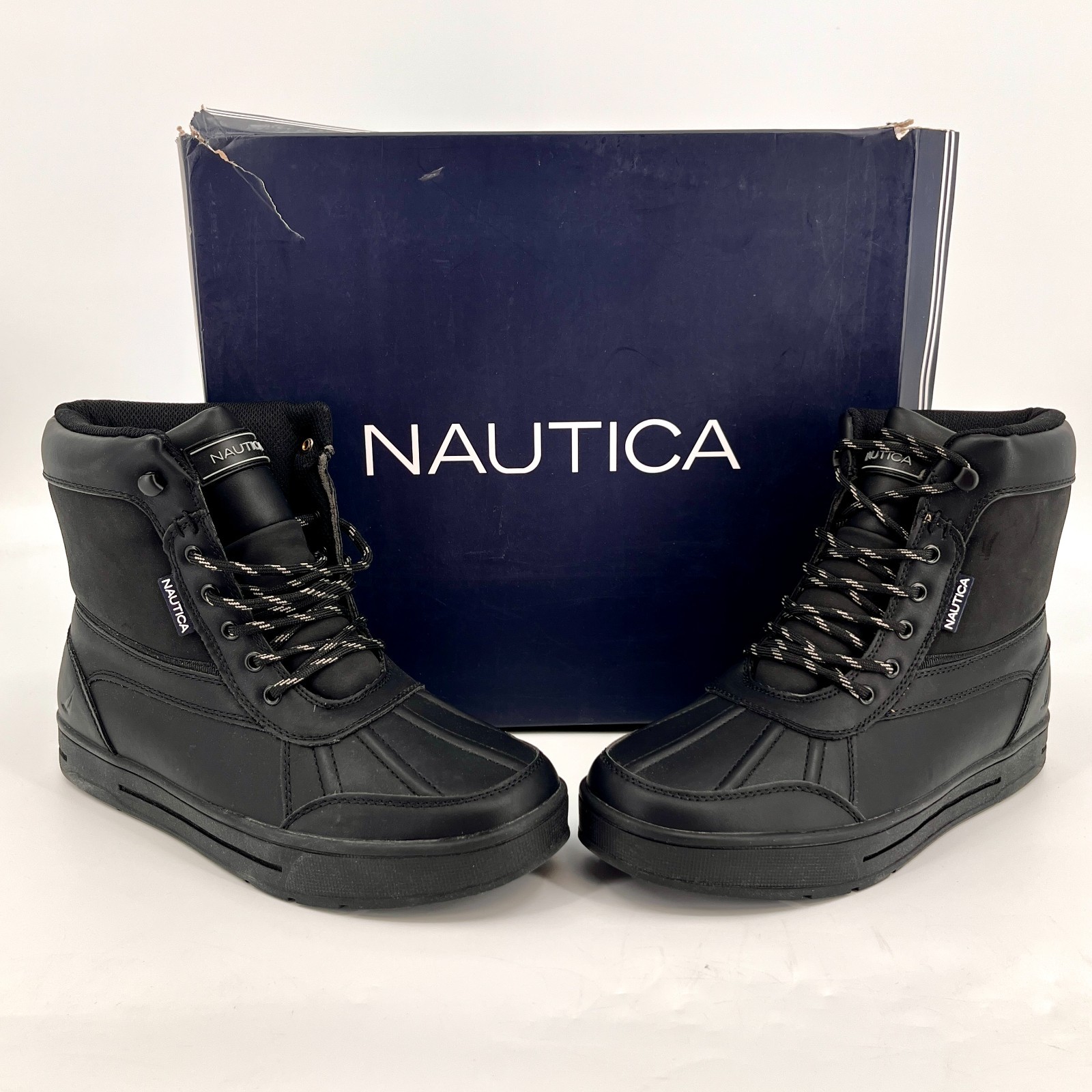Nautica Lockview Mens Lined Duck Boots Size 8 Black New Damaged Box