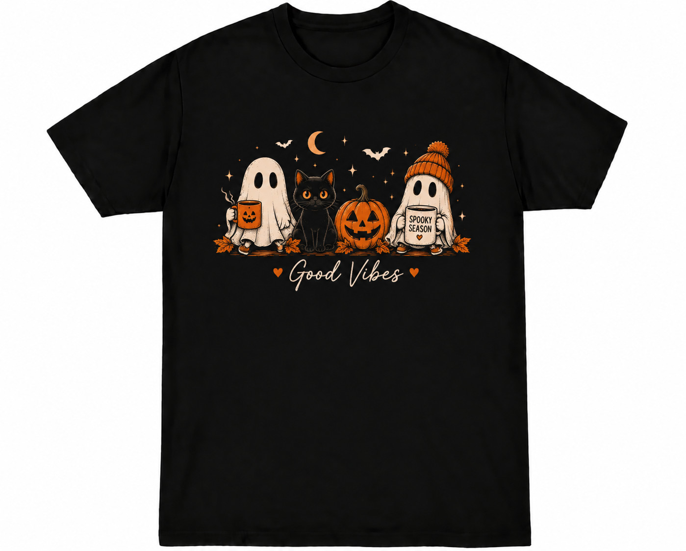 Cute Ghost Black Cat Pumpkin Halloween T-Shirt Men Women Unisex S-5XL