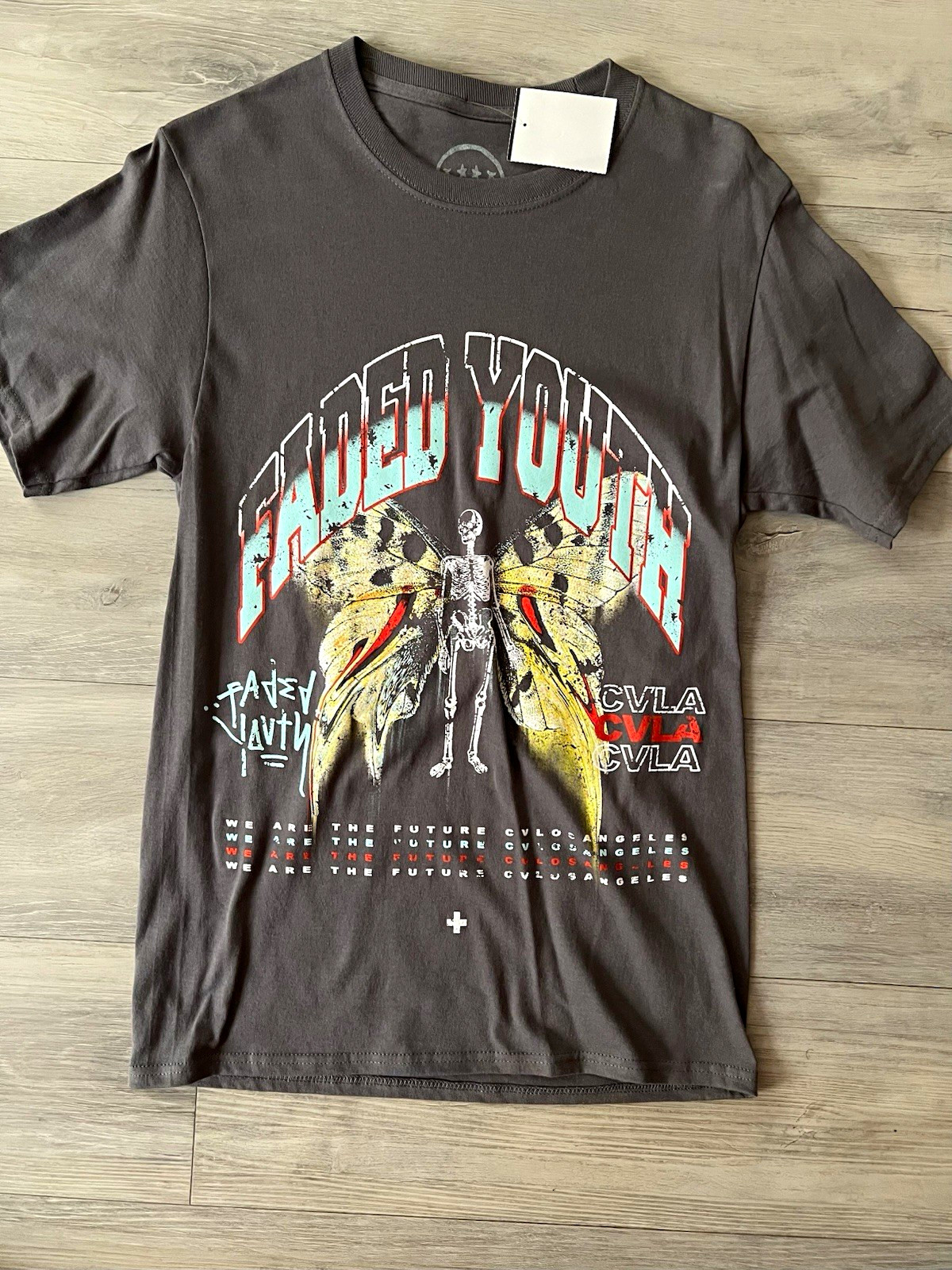 Civil Regime Faded Youth CVLA Skeleton Graphic Crewneck T-Shirt Gray Size Small