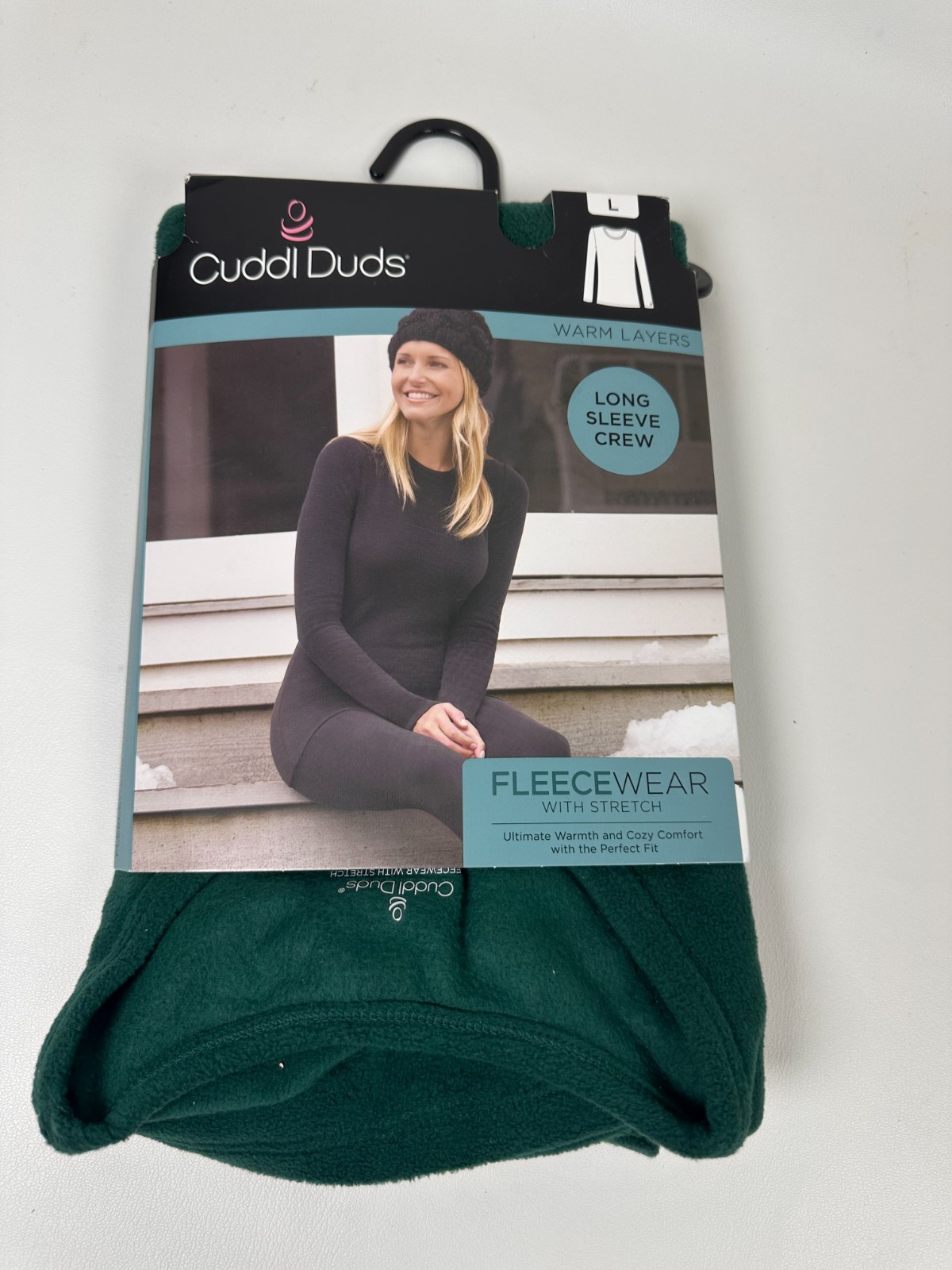 Cuddl Duds Womens Large Fleecewear With Stretch Long Sleeve Crew Top Green
