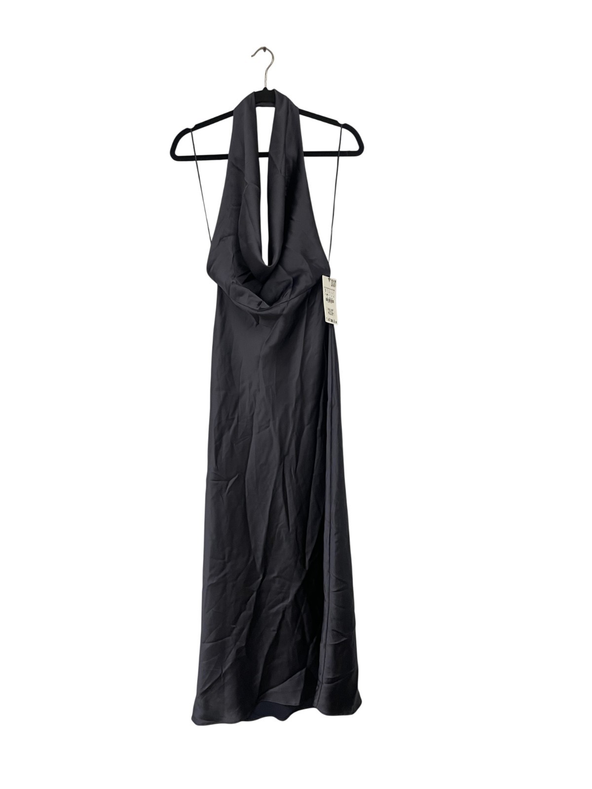 Zara Womens Halter Midi Dress S Open Back Drape Satin black gray 8500/331 NWT