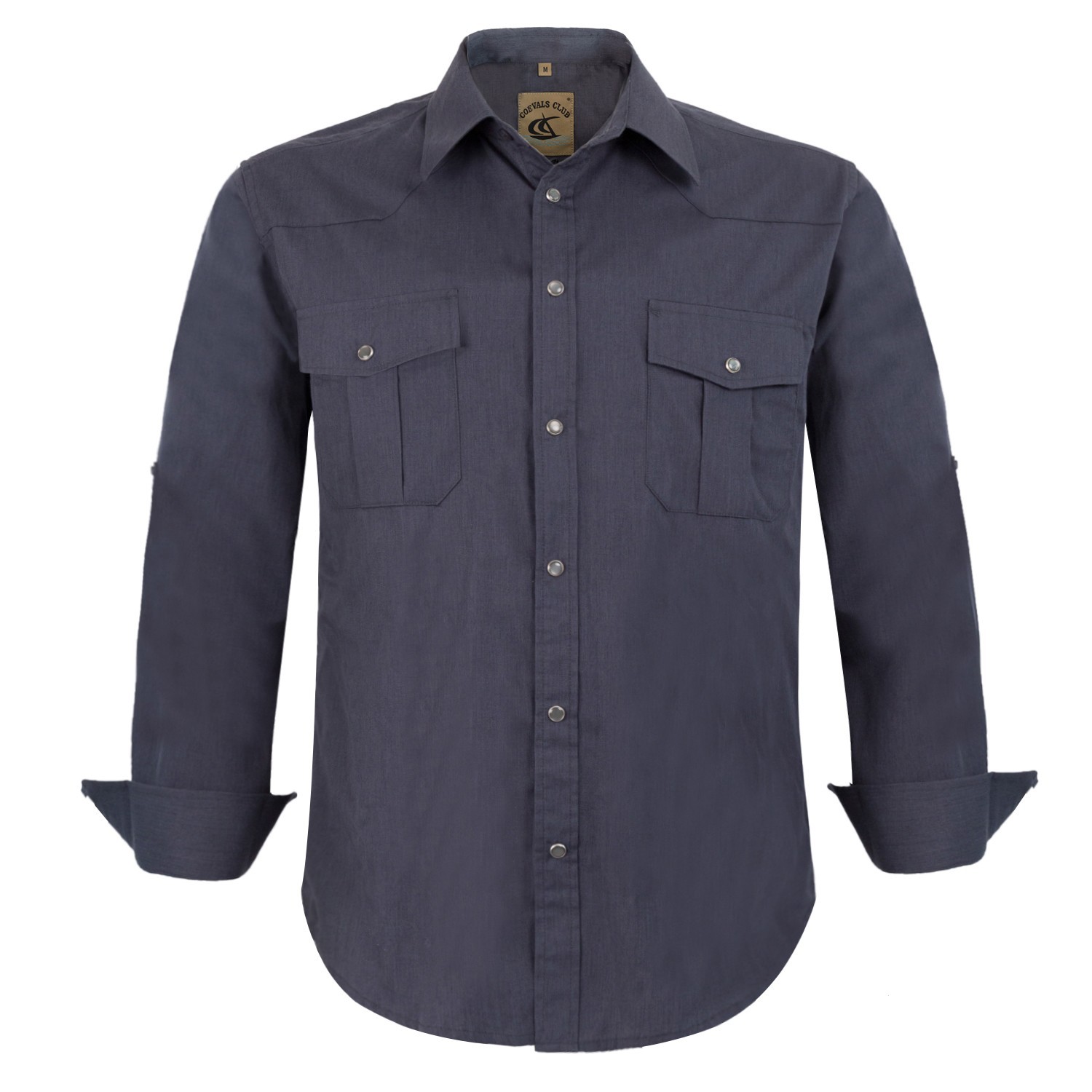 Men's Western Cowboy Long Sleeve Pearl Snap Casual Work Solid Shirts
