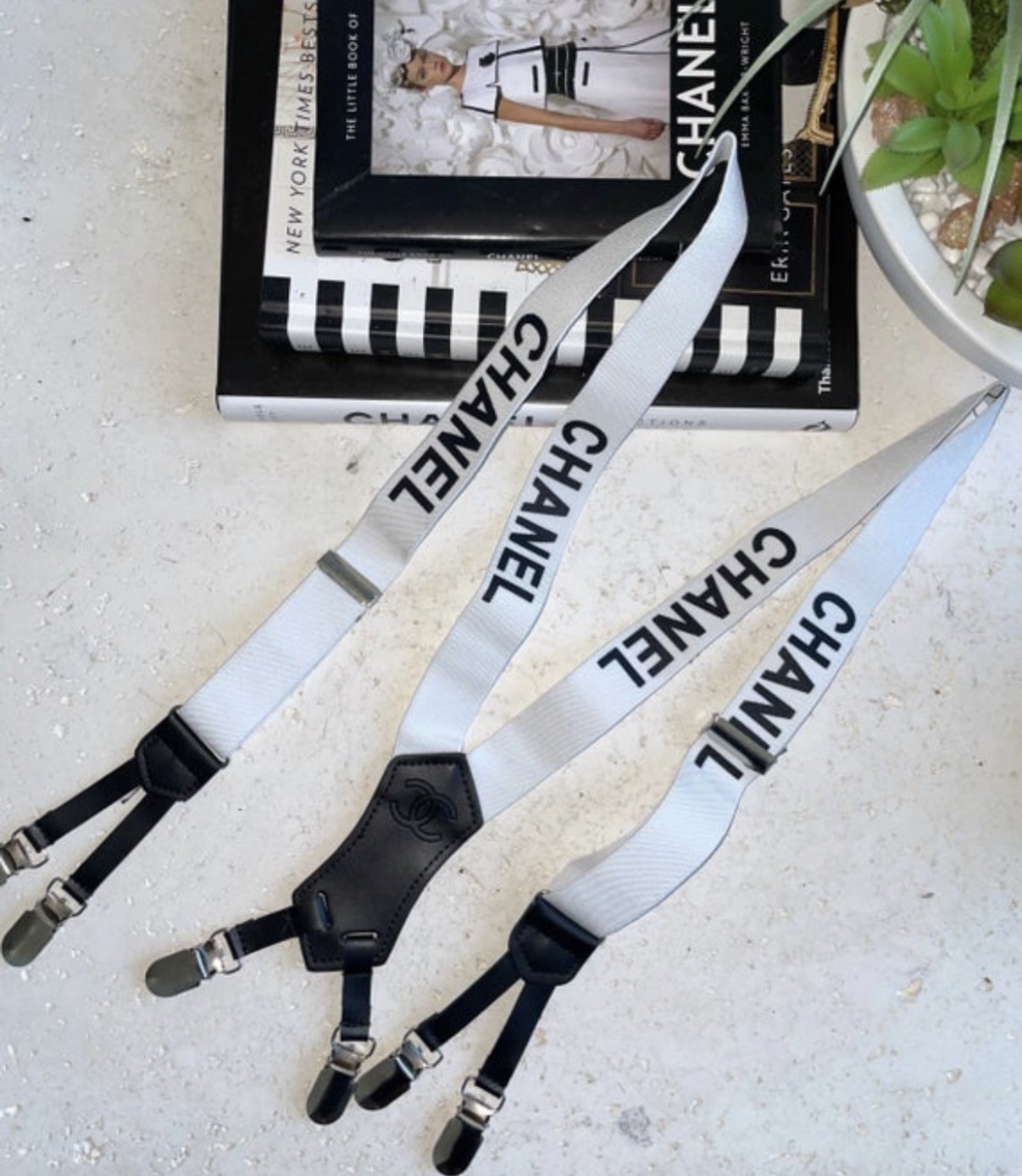 Designer Suspenders White and Black