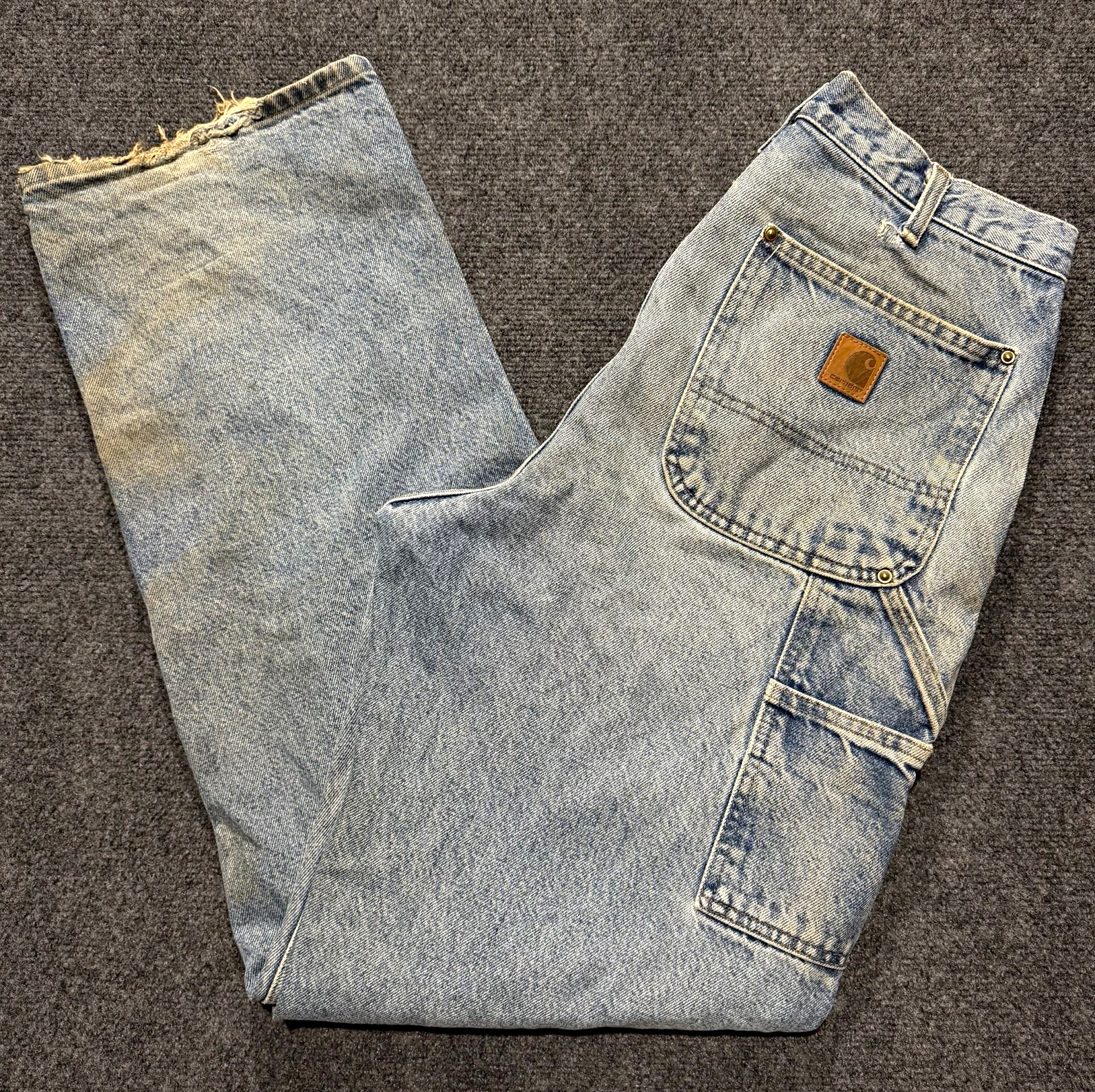 Carhartt Double Knee Light Wash/Distressed Blue Denim Loose Fit Work Wear 33x34