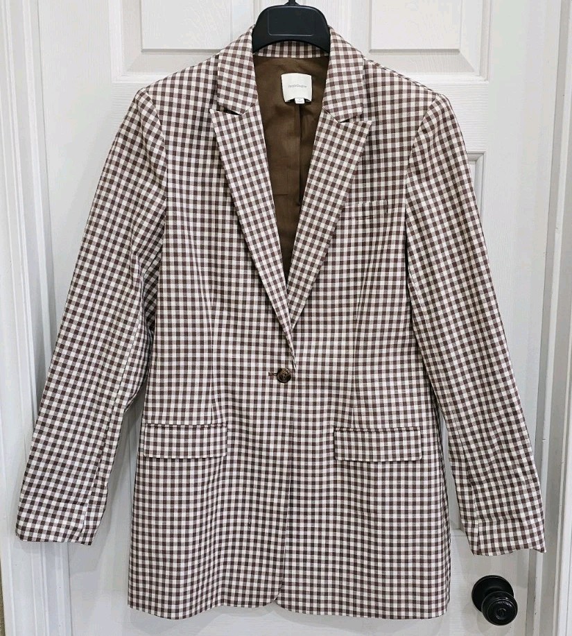 Anthropologie Favorite Daughter The Break Up Blazer Brown Gingham Women\'s Medium