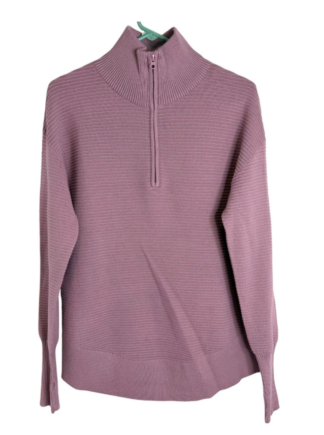 PrettyGarden Women\'s Mauve 1/4 Zip Relaxed Fit Ribbed Pullover Size Small