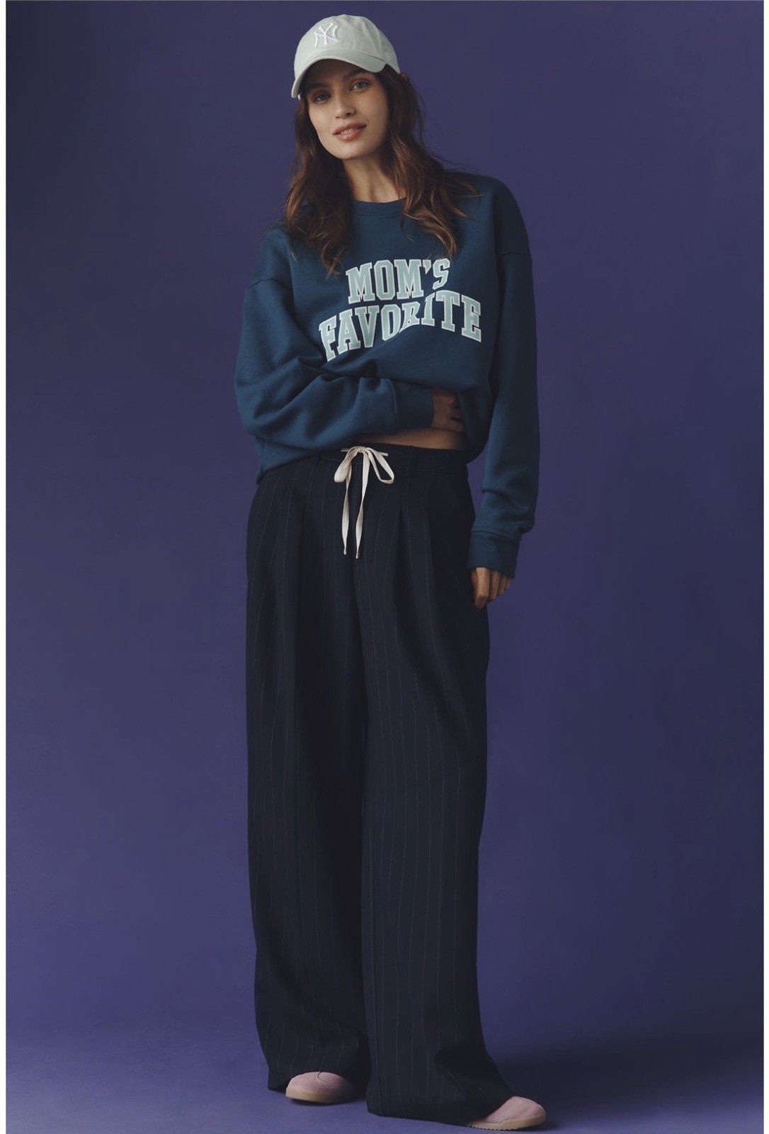 Anthropologie Favorite Daughter Collegiate Sweatshirt Navy Blue Cotton S NWT