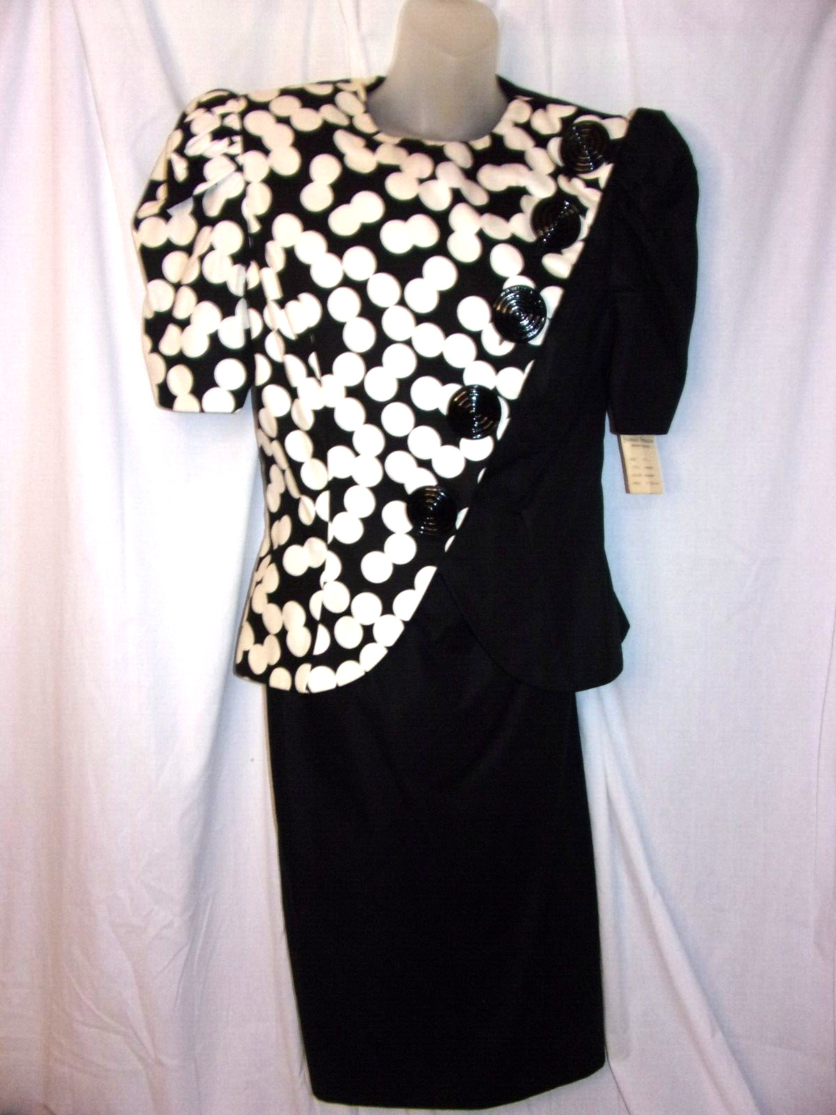 Vintage Raul Blanco for  Francis Brewster Black White Dot Skirt Suit 10 NWT