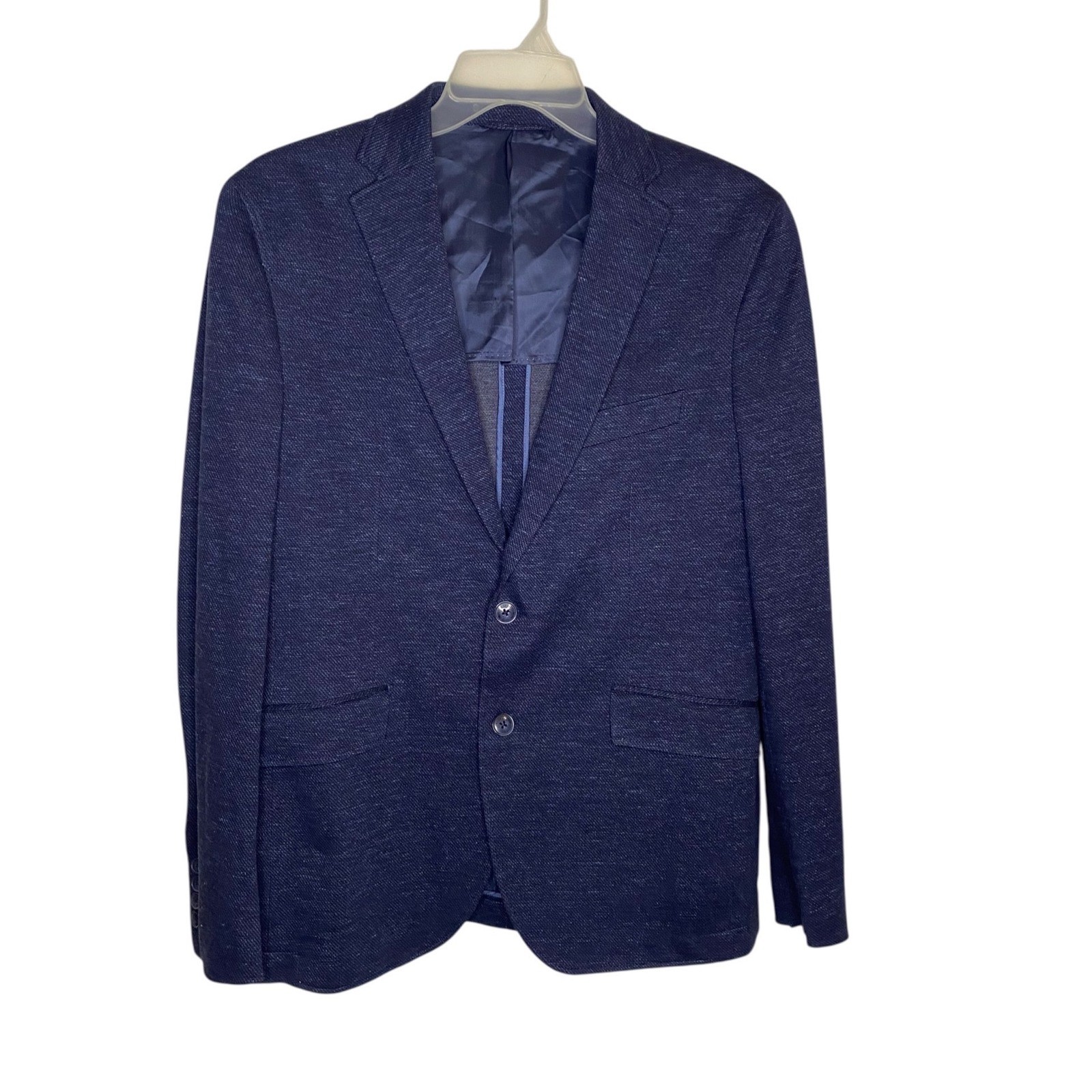 Hackett London Mens Navy Textured Cotton 2-Button Sport Coat Blazer Size 44R