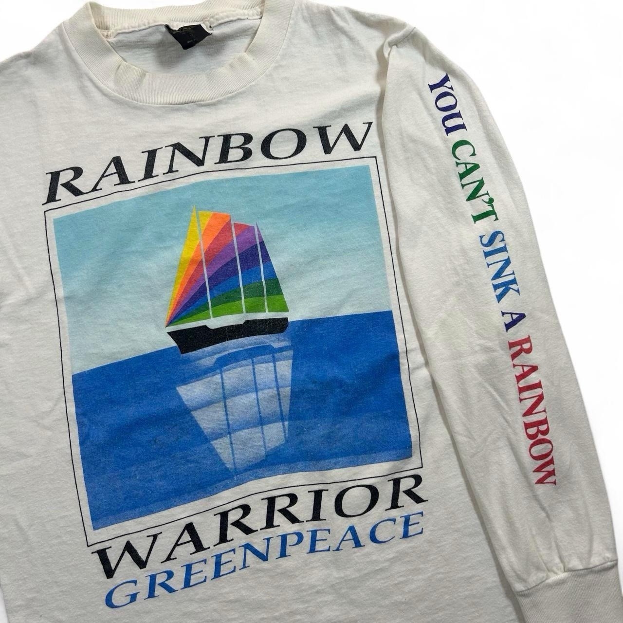 Rare Vintage 80s Rainbow Warrior Greenpeace Graphic Shirt Long Sleeve Size Small