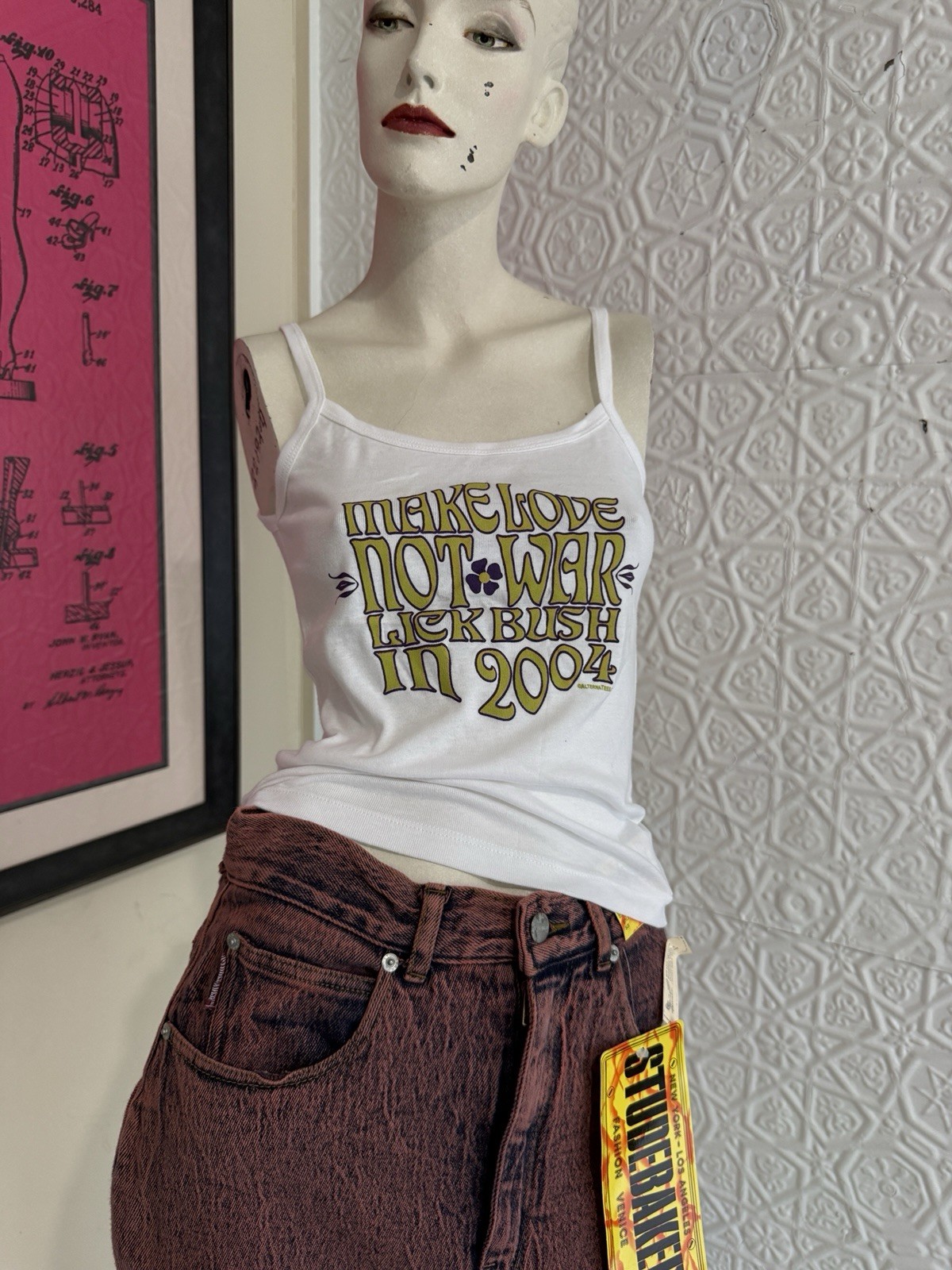 vintage Y2K Era Make Love Not War Political Tank Top 2000s American Apparel S