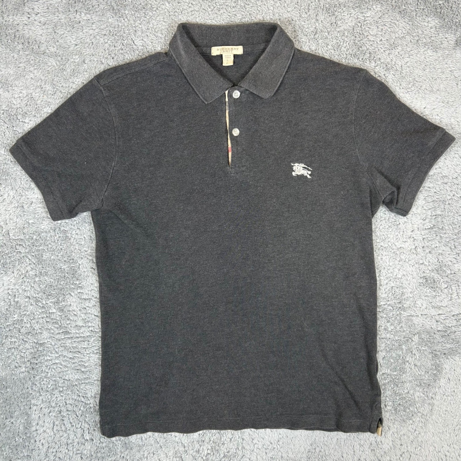 Burberry Brit Mens Gray Short Sleeve Nova Check Trim Polo Shirt Size S
