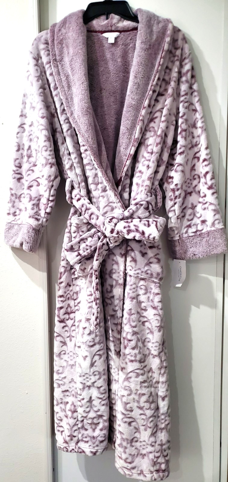 Charter Club Women\'s Long Embossed Plush Robe Wallpaper Wine  XL-XXL **READ**
