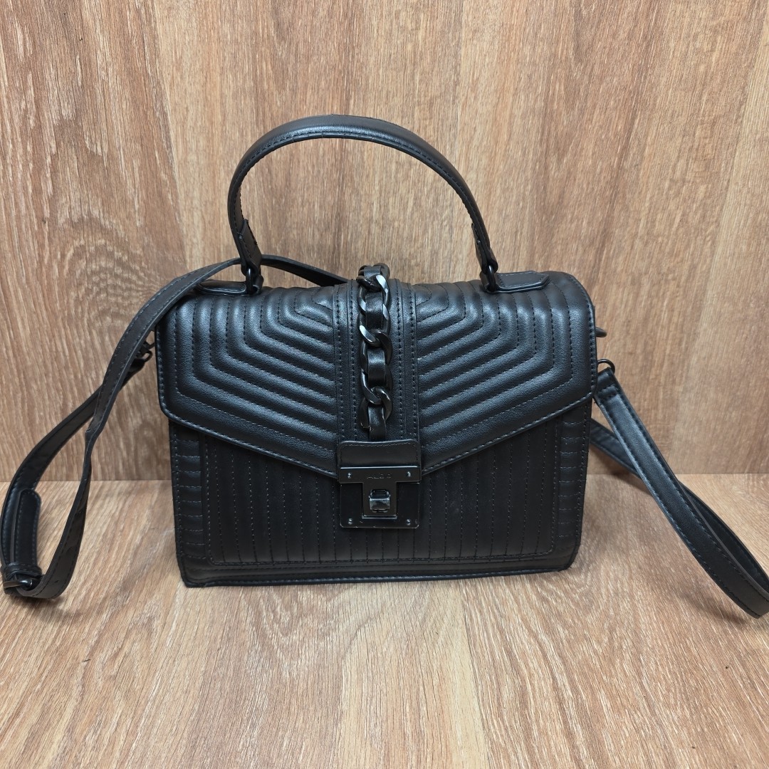 ALDO Jerilini Top Handle Bag Black Medium Shoulder Bag Purse Turn Lock Stitched