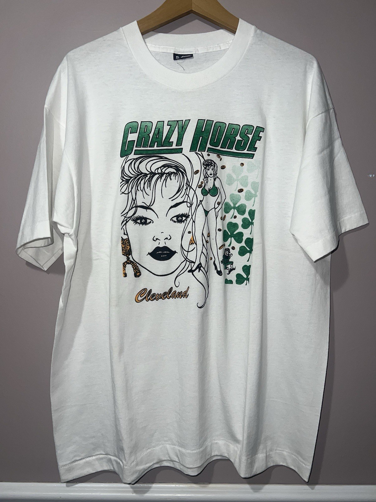 AMAZING VINTAGE 1990\'s CRAZY HORSE STRIP CLUB T SHIRT CLEVELAND XL STRIPPER