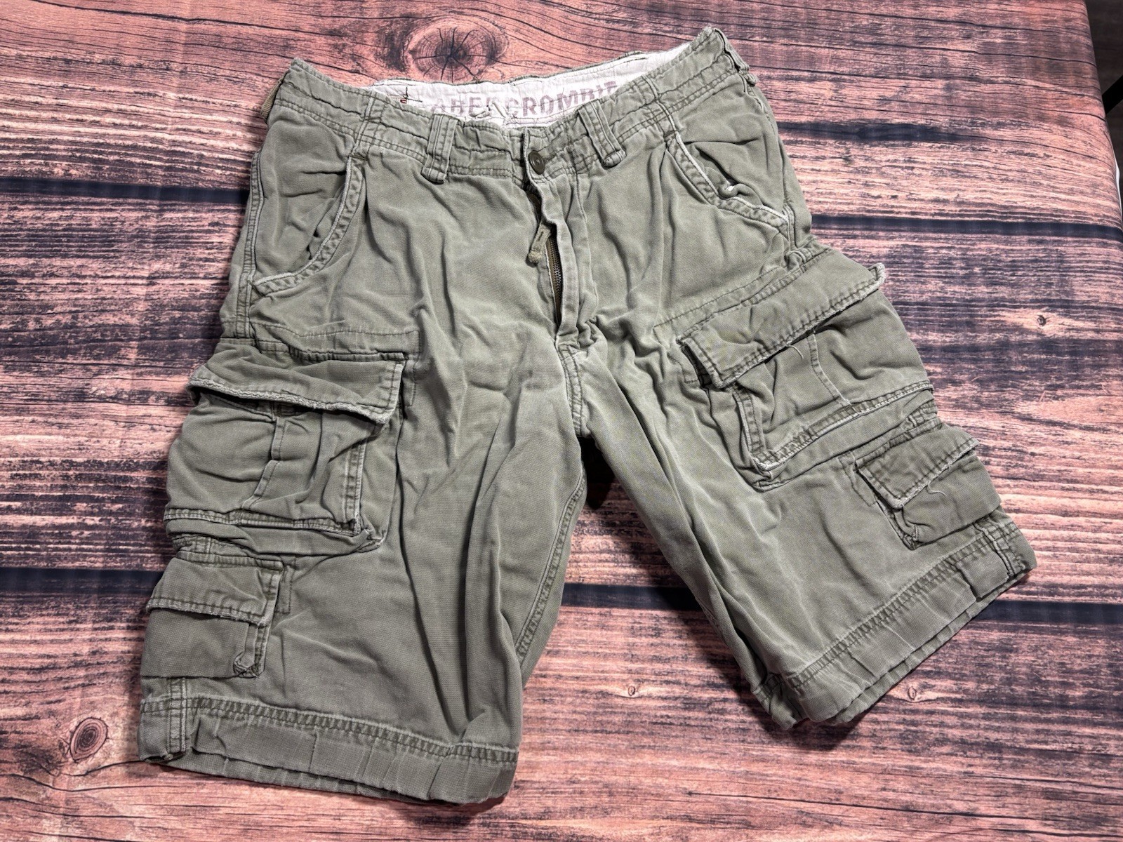 Mens Abercrombie & Fitch Cargo Shorts Sz 32 Vintage Olive Green 2027