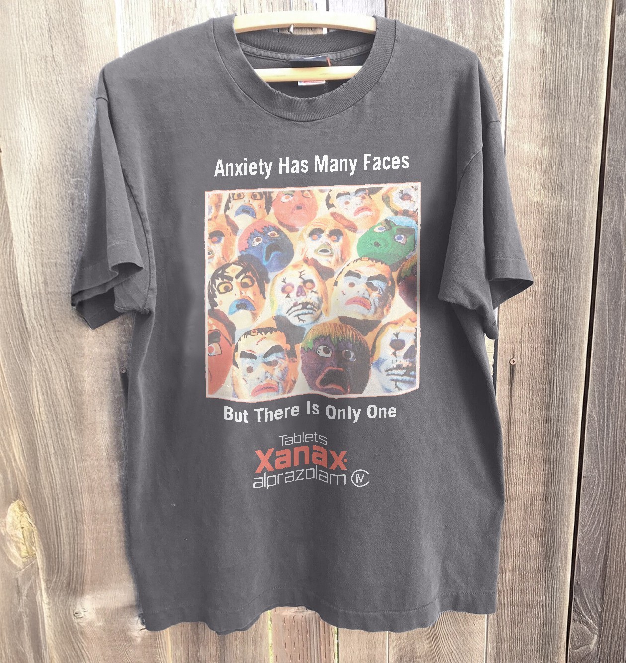 Xanax Anxiety Has Many Faces Mental Health Charcoal T-Shirt