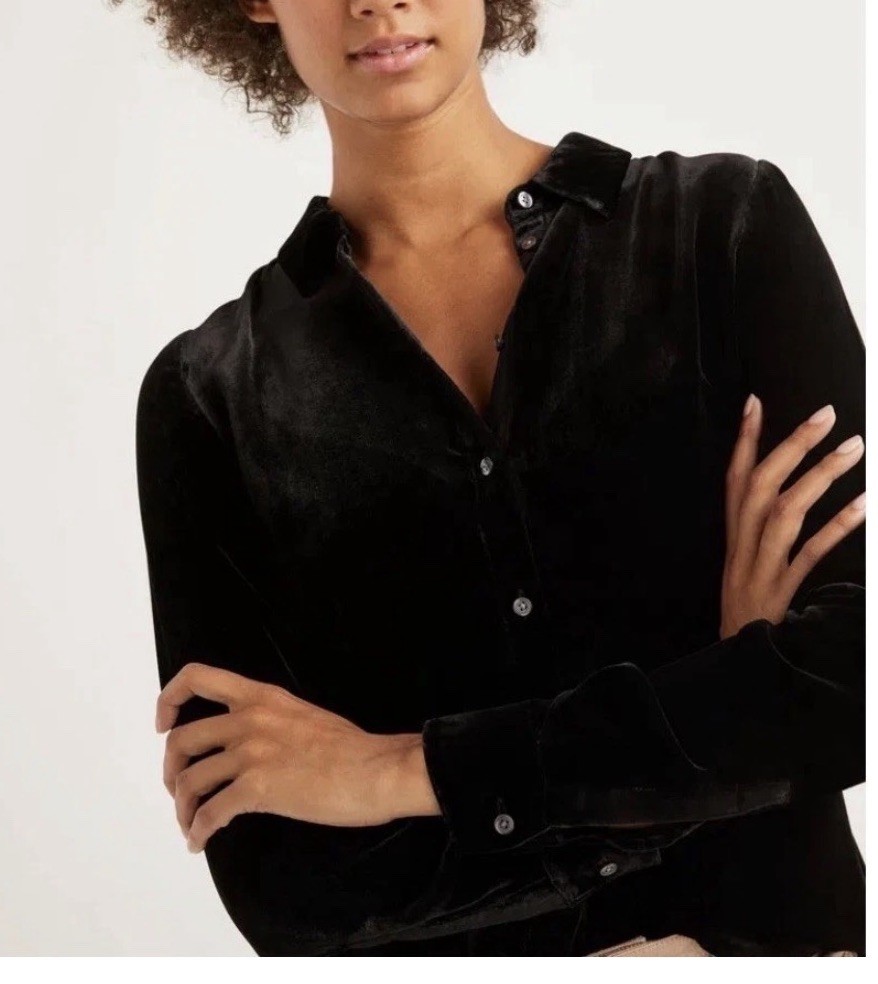 New Boden Sienna Velvet Shirt Black Womens Size 6 Button Down Holiday Office