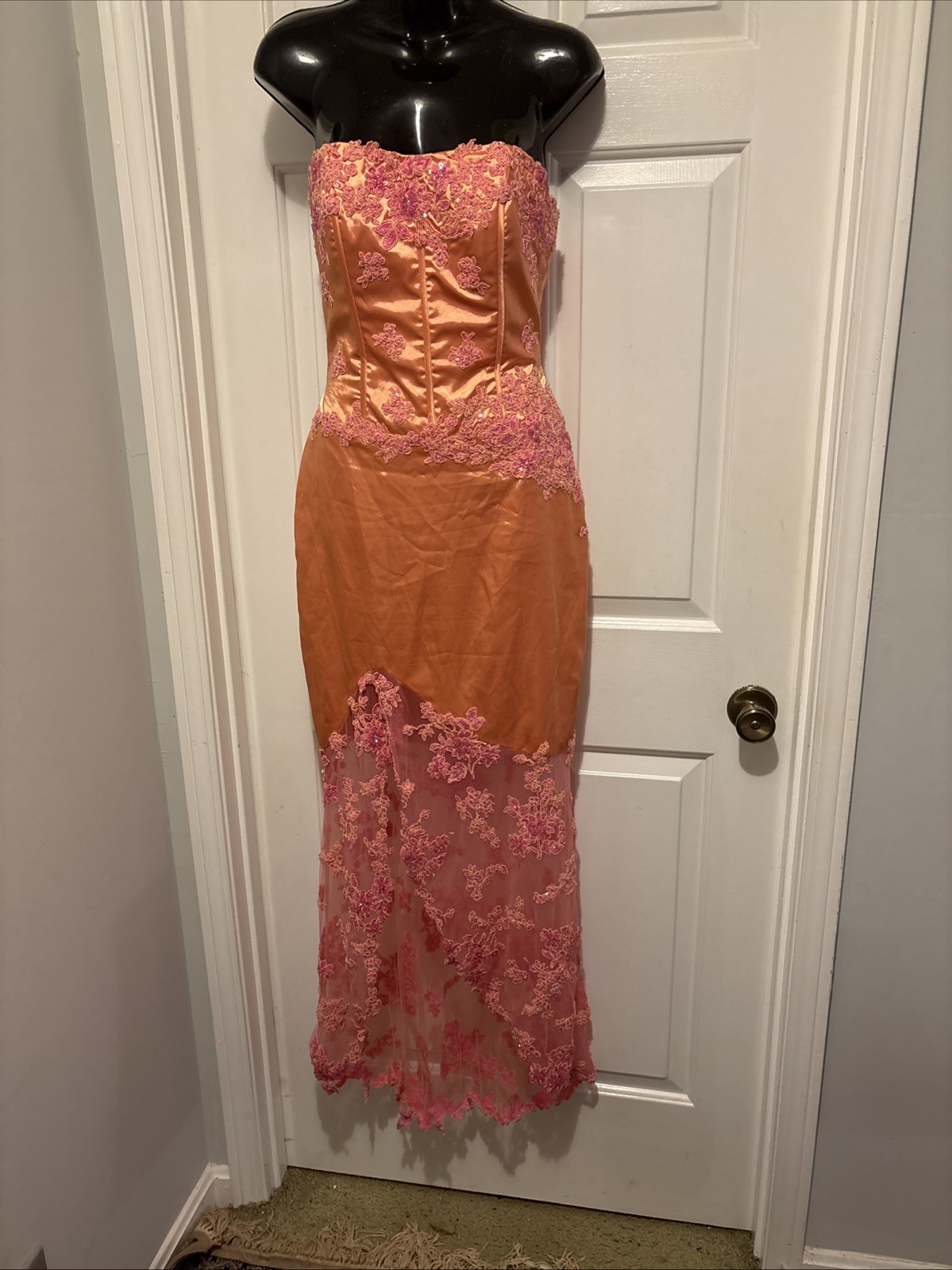Jovani Size 2 Salmon And Pink Corset Strapless Top Embroidered Beaded Rhines