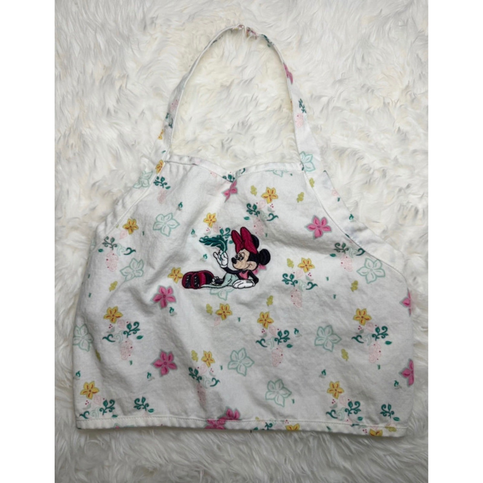 Y2K Disney Store Girls Minnie Mouse Floral Halter Crop Top Size 7/8 White