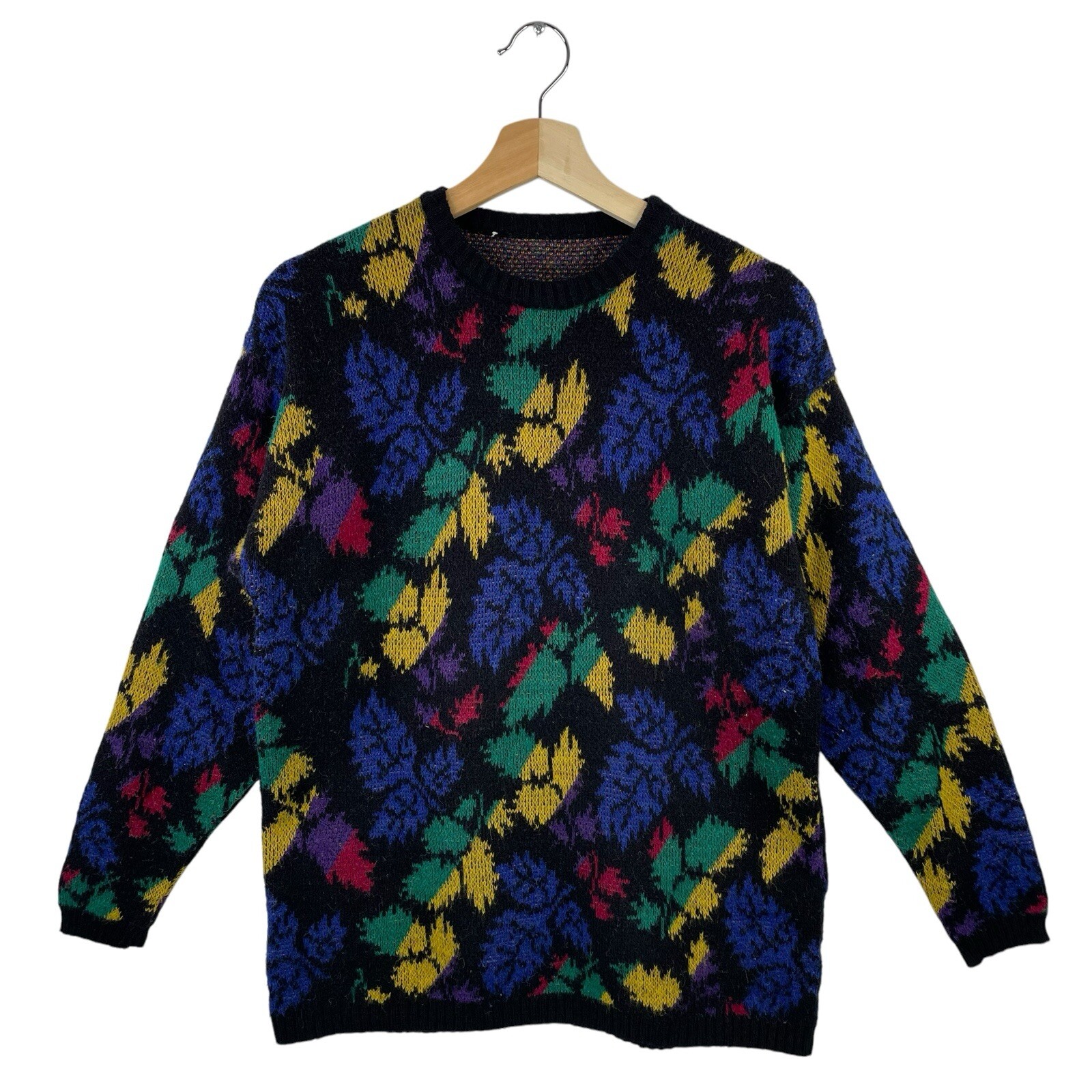 VTG Colorful Floral Knit Pullover Sweater Funky 80s/90s Retro Abstract Art Sz M
