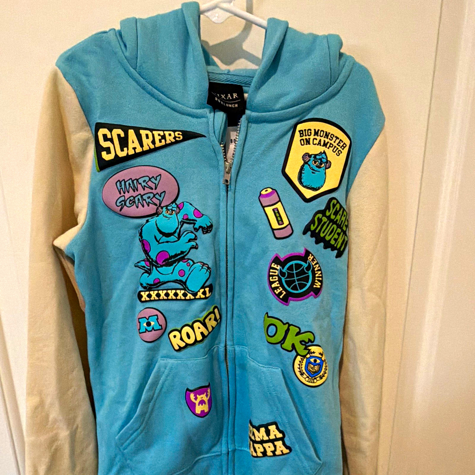 Pixar BoxLunch Sulley Monsters, Inc. Full Zip Hoodie Youth Small Blue/White