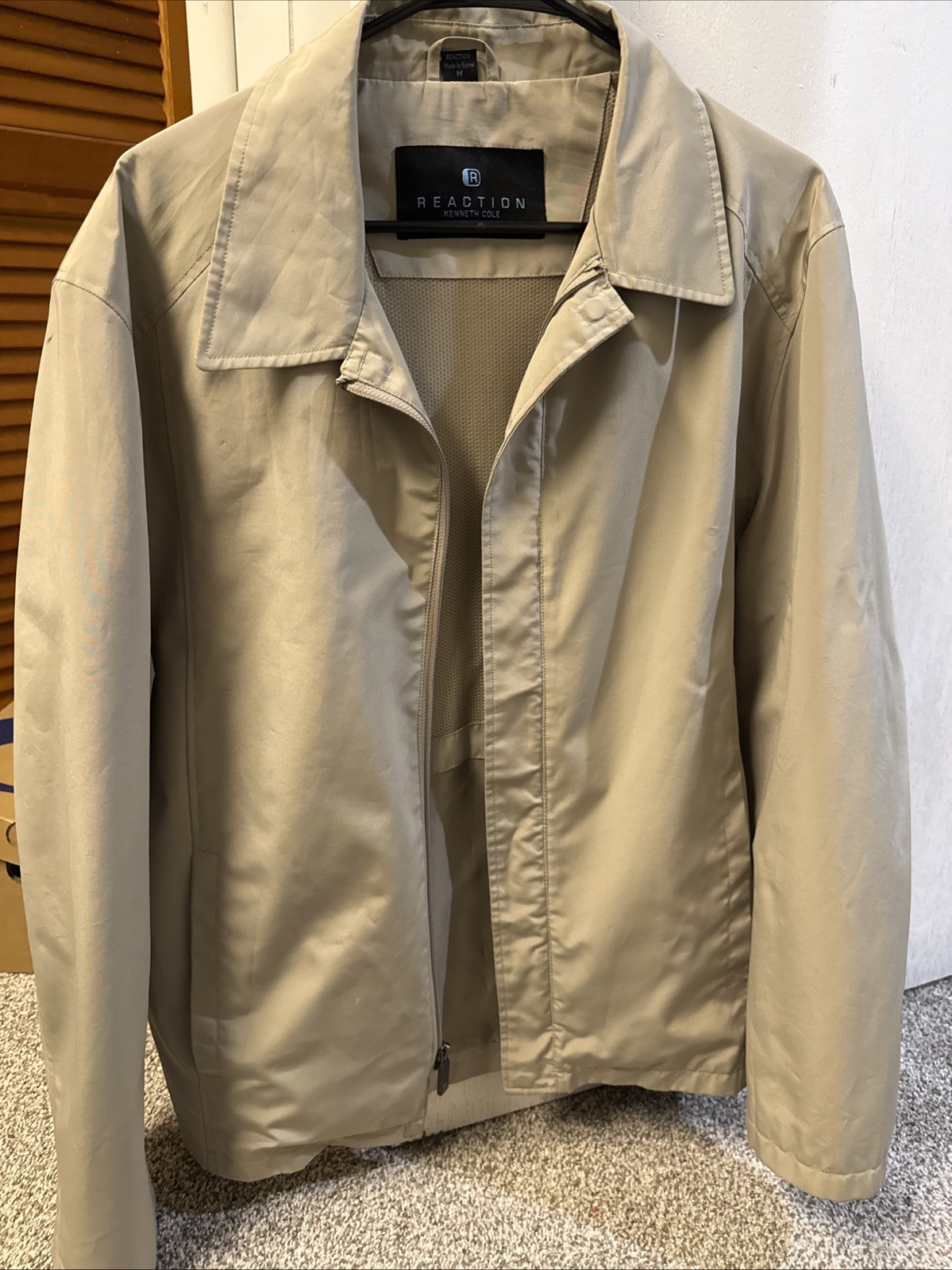  Kenneth Cole Reaction Men’s M Beige Lightweight Full Zip Jacket Mesh Lined