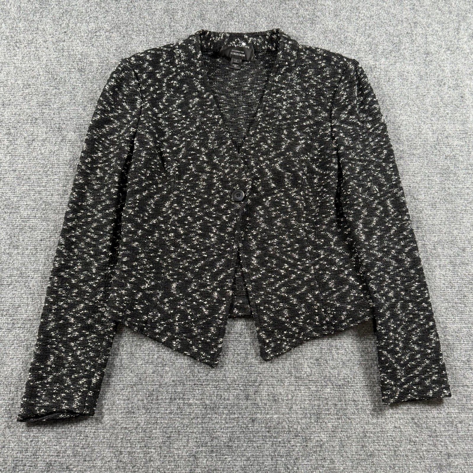 St. John Blazer Womens 4 Black White Tweed Knit Single Button Jacket Nordstrom