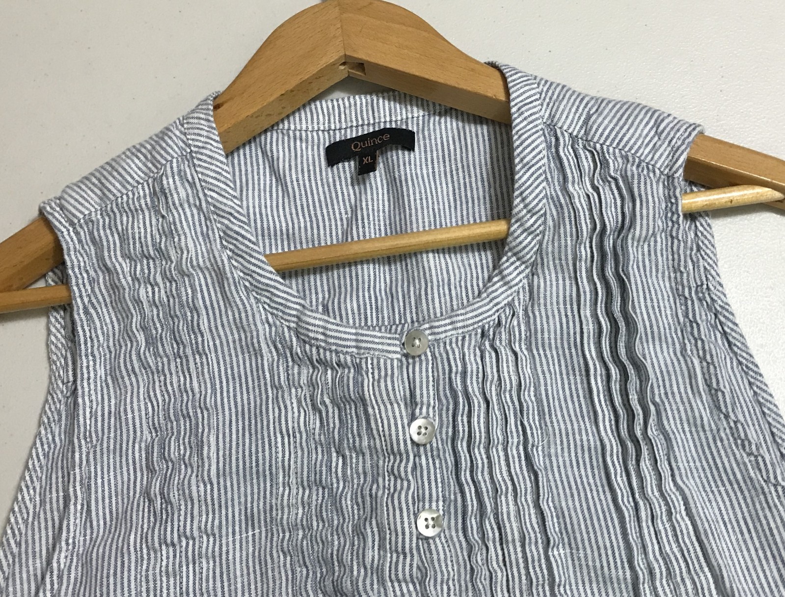 Quince 100% European Linen Sleeveless Swing Dress Blue Pinstripe Size XL
