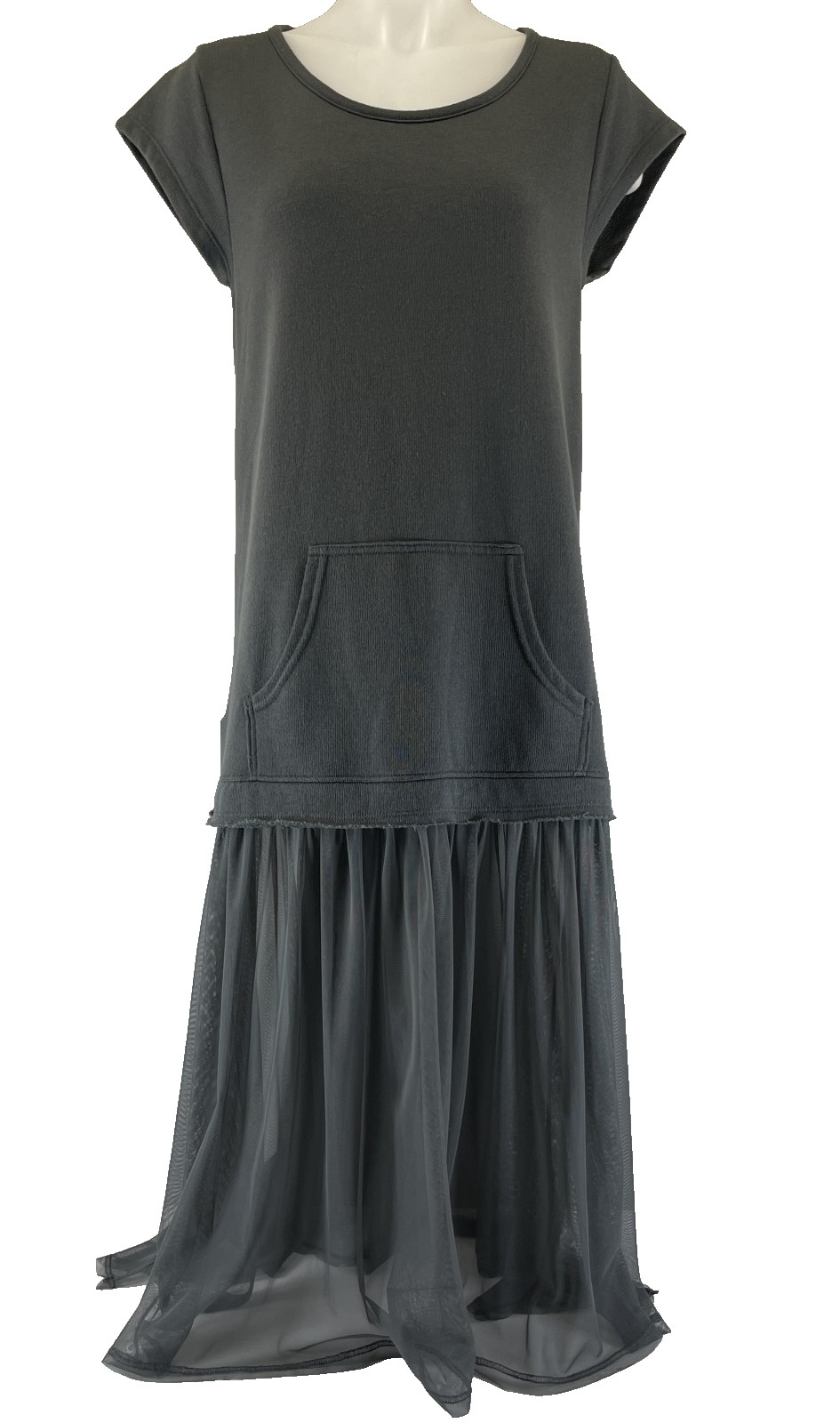 Lurdes Bergada Gray Sweatshirt Dress S Avant Garde Lagenlook Tulle Mesh Pocket
