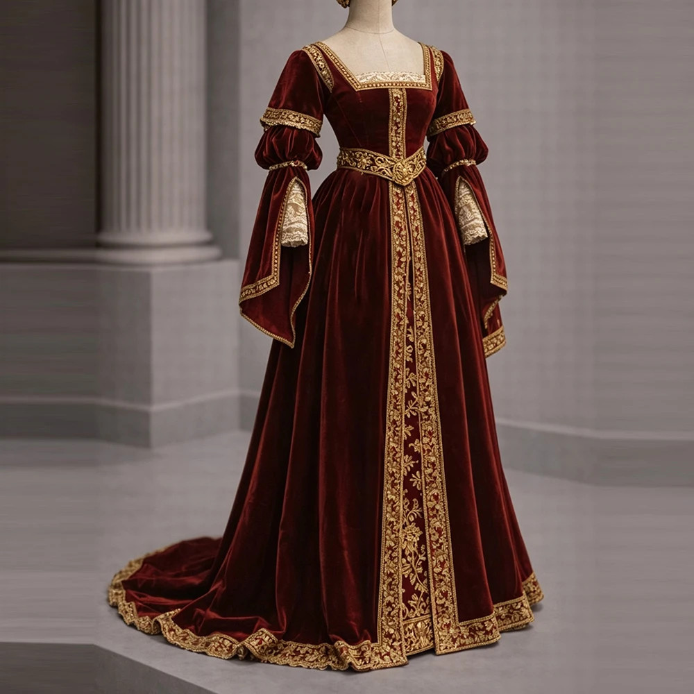 Tudor Elizabeth Queen Red Velvet Corset Dress Royal Princess Gorgeous Luxury
