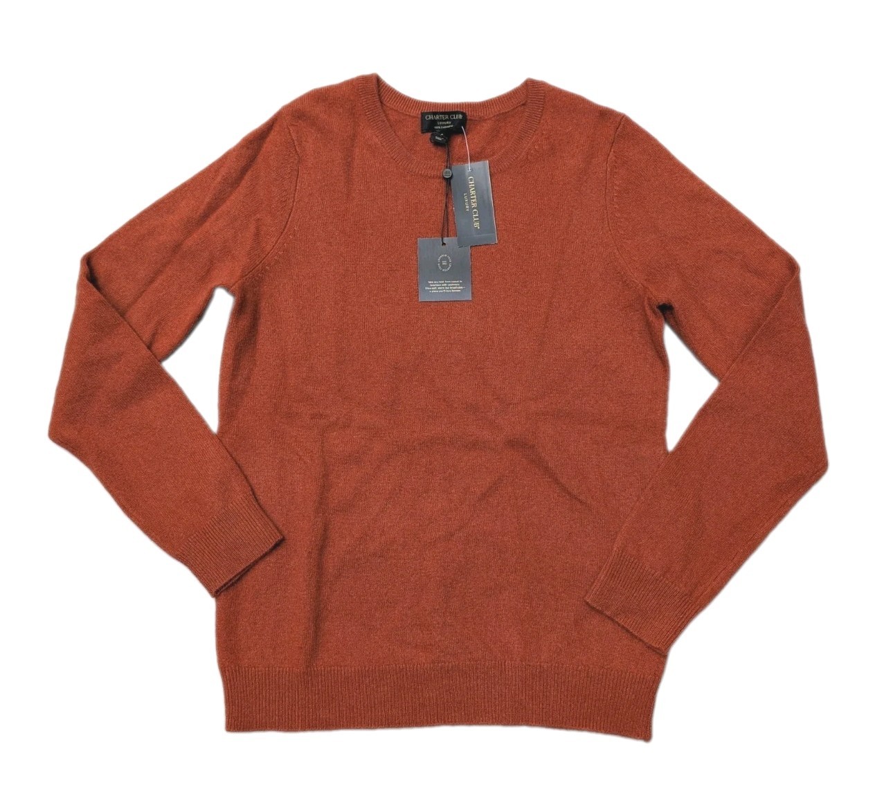 NWT Charter Club Luxury 100% Cashmere Sweater Men\'s Sm Crewneck Bronze Pecan New