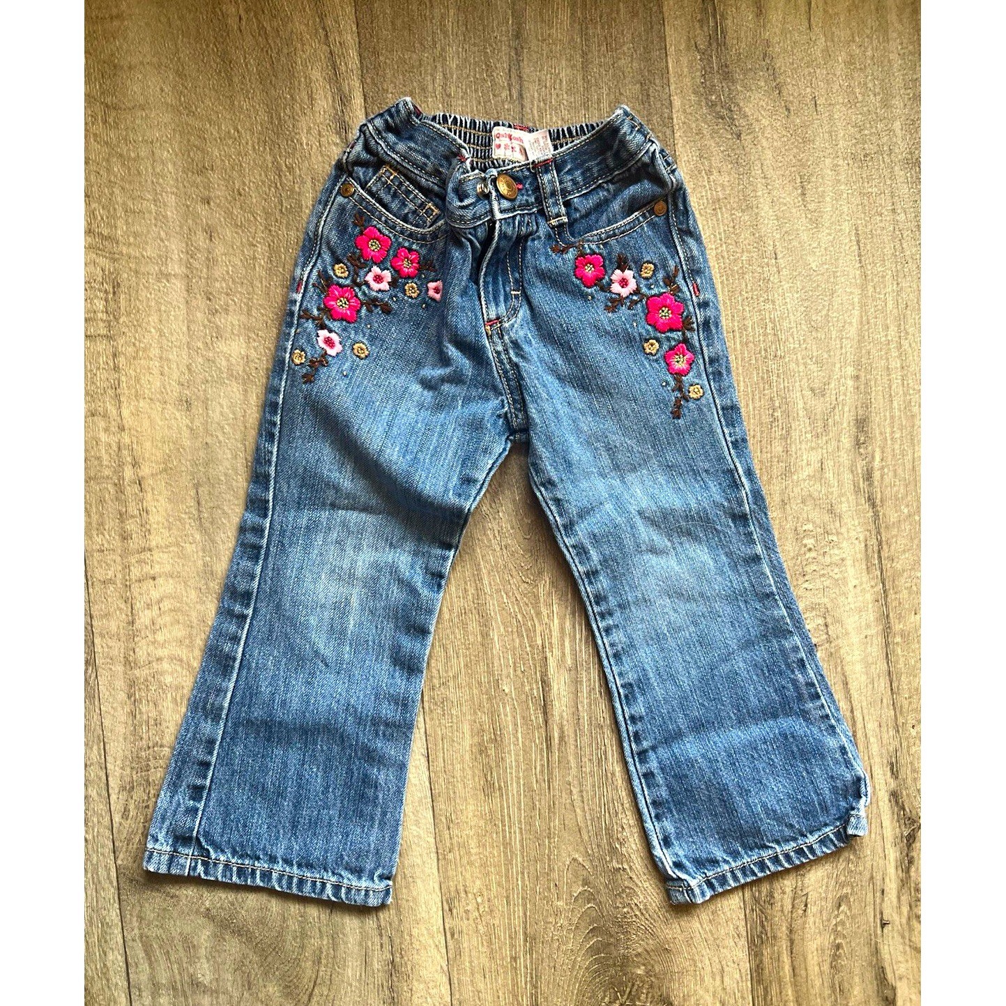 Vintage OshKosh B\'gosh Toddler Girls Jeans 3T Embroidered Floral Flowers Y2K