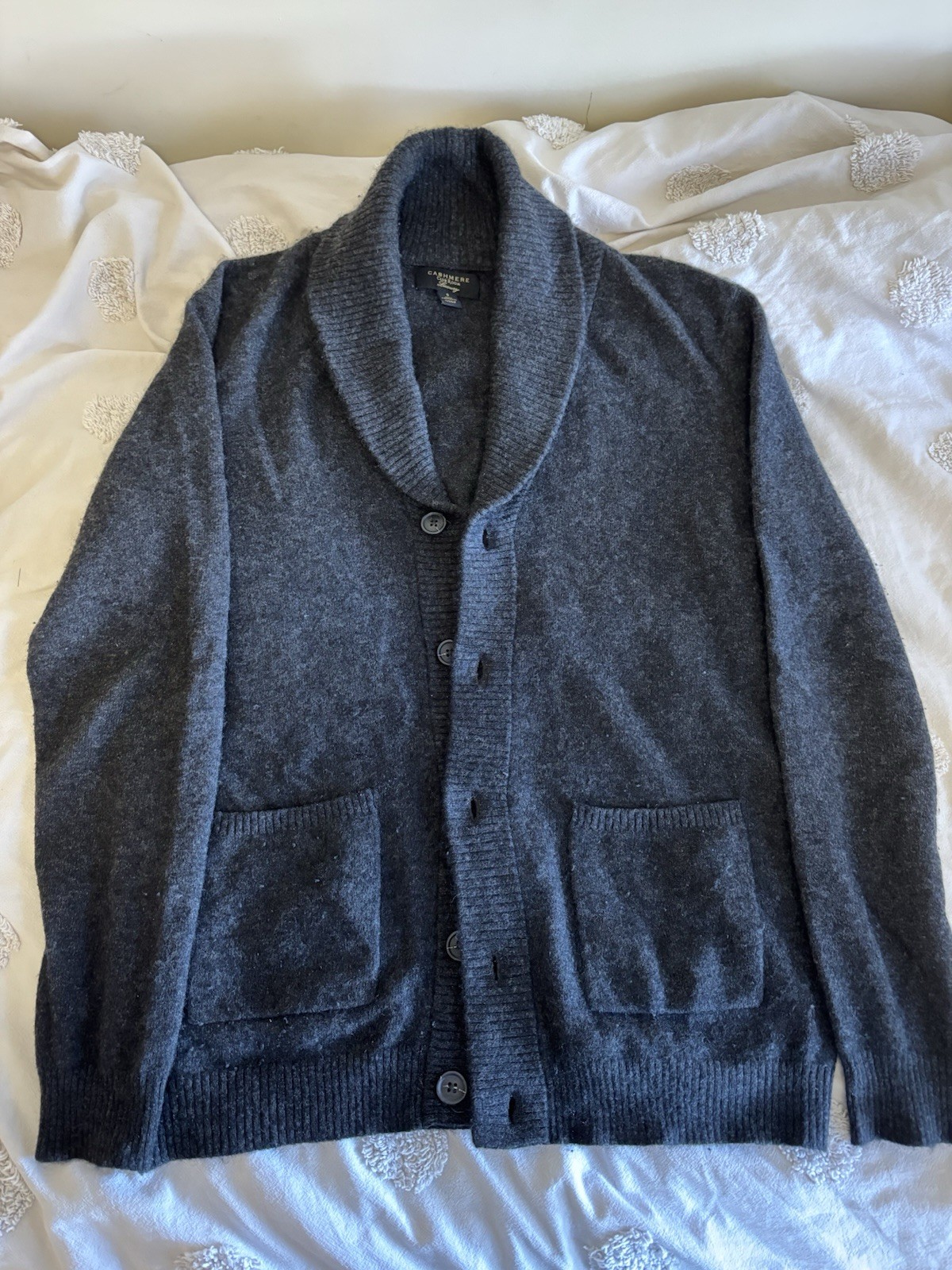Club Room Luxury Men\'s Cashmere Shawl Collar Cardigan Charcoal Grey Size Small