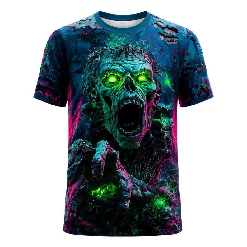 Neon Zombie Scary Undead Horror Halloween Glow 3D T-shirt