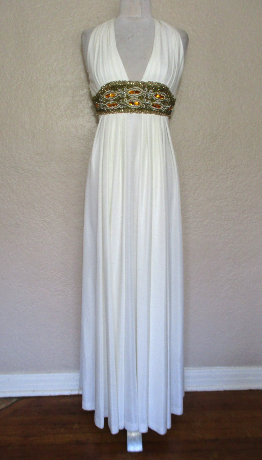 Jack Bryan Vintage Beaded Halter Maxi Dress Cream XS/S Women