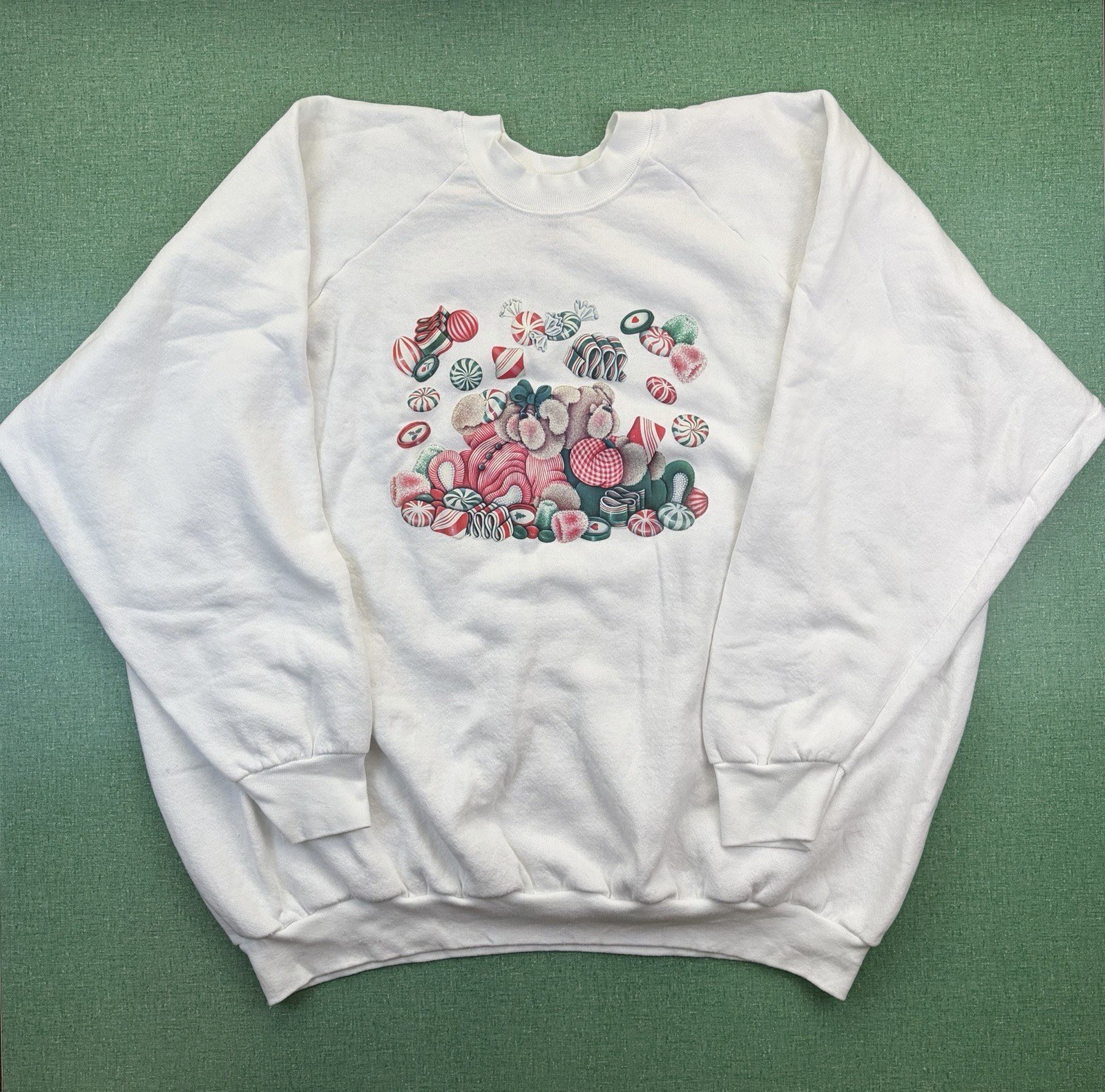 VTG Fruit of the Loom Womens NWOT Christmas Candy White Crewneck Pullover 3XL